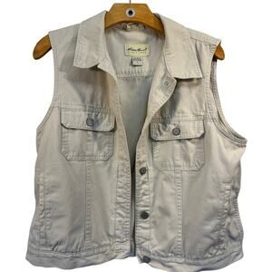 Vintage Eddie Bauer Tan Women Y2K Vest 100% Cotton Collared